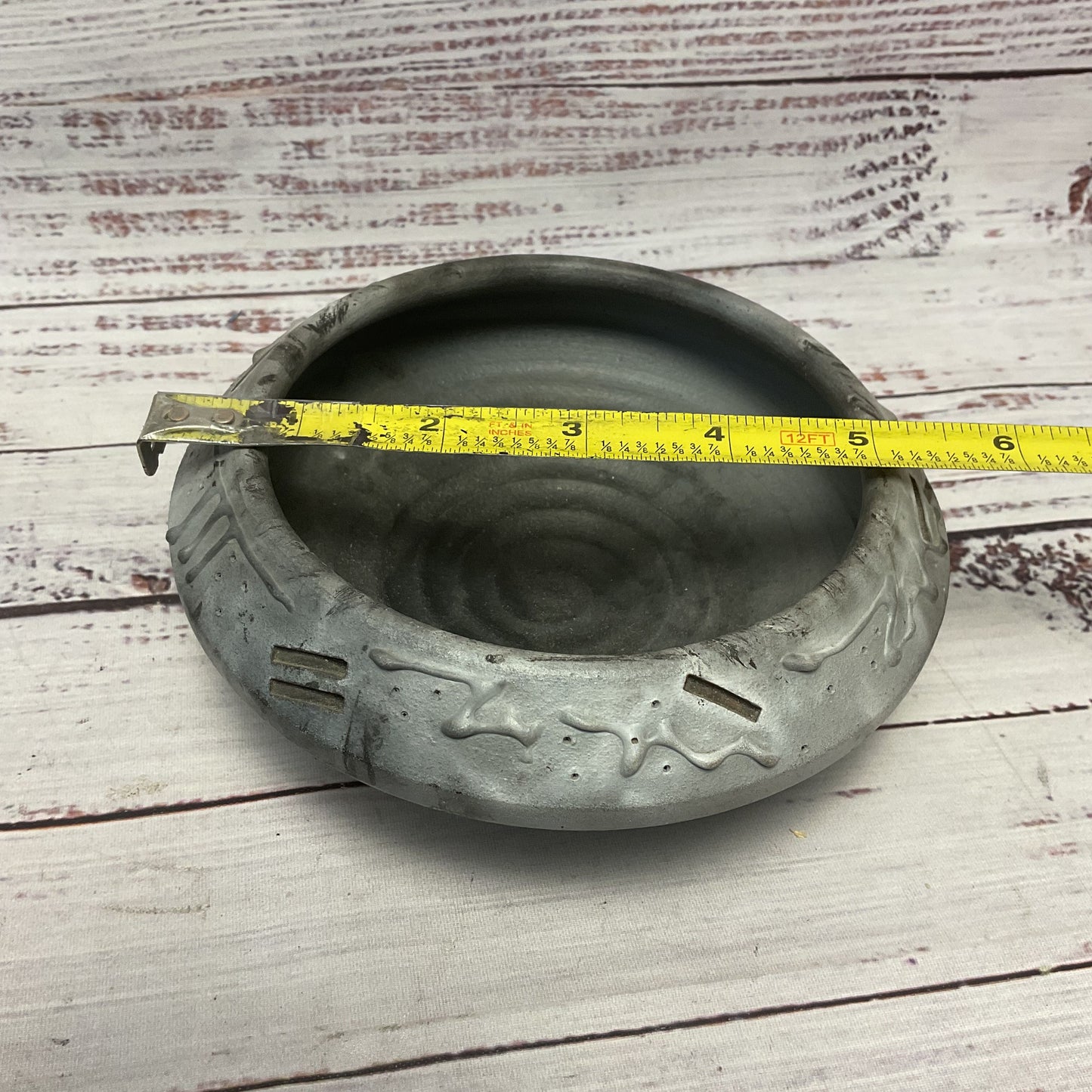 Nell Devitt Ceramic Grey Hand Thrown Abstract Design Small Trinket Bowl 6"