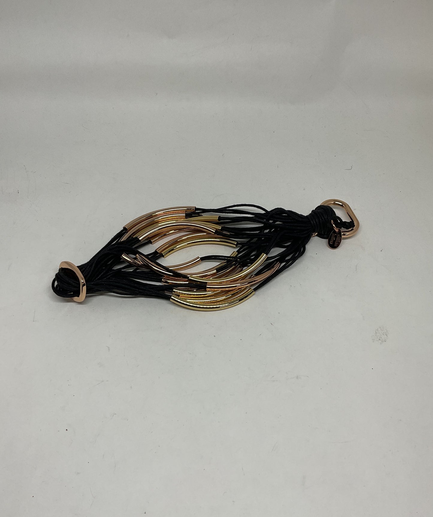 GILLIAN JULIUS Gold Tone Multi Strand Black Cord Bracelet