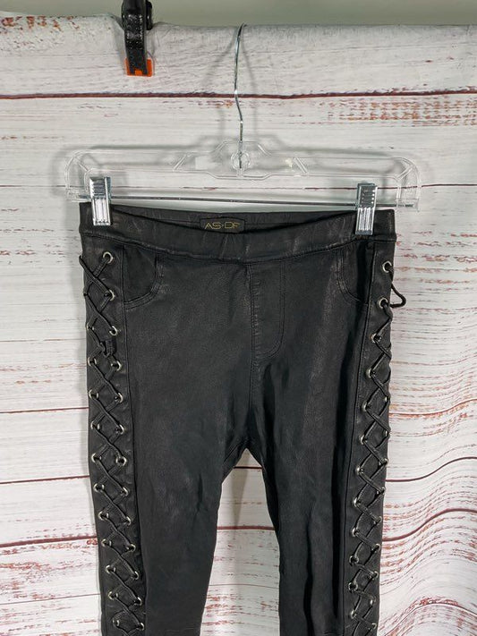 AS BY DF Women's Black Faux Leather Side Lace Pants Size 24x38