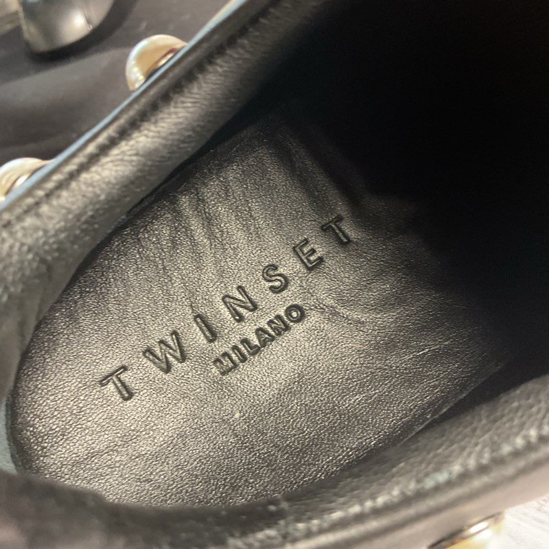 Twinset Black Leather Faux Pearl Platform Sneaker Women's Size 5 US
