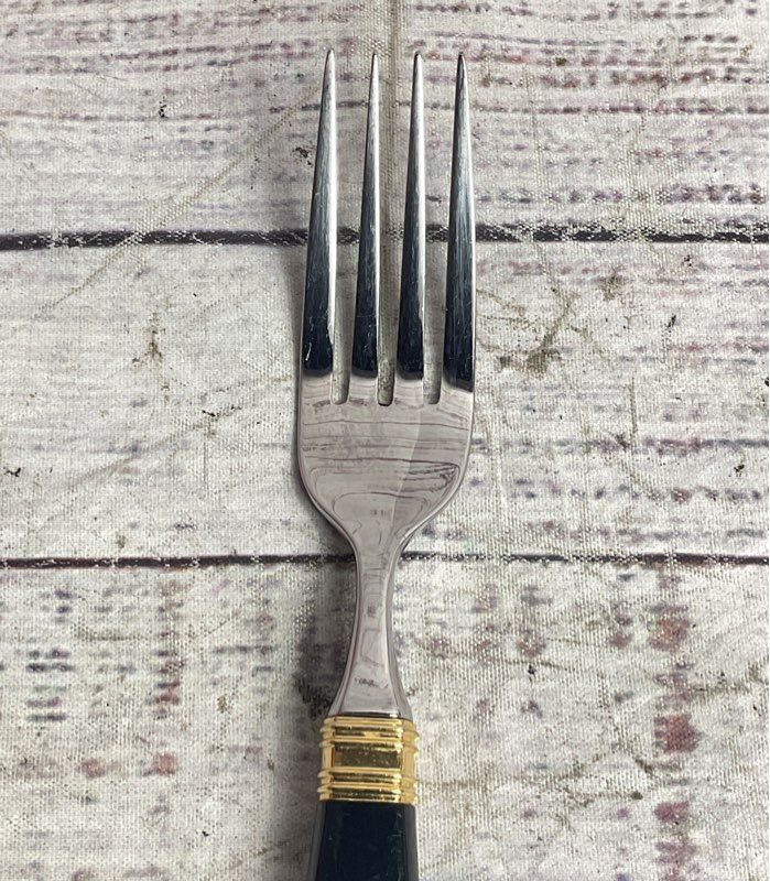 Laslo Mikasa Continental Set of 12 Stainless Steel Dinner Forks Black Gold