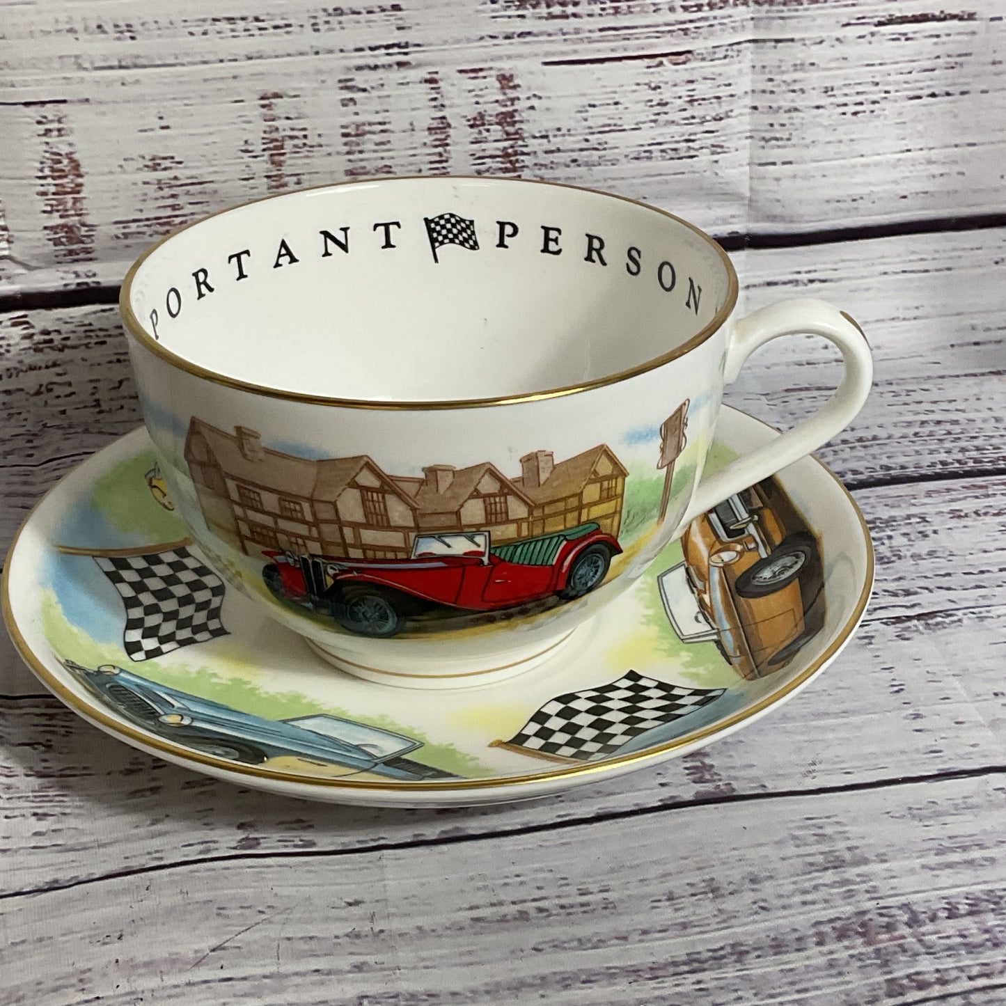 ROYAL WORCESTER VIP Breakfast Cup & Saucer- Race Cars