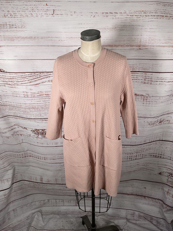 COS Textured Dot Flowy Button Down Knit Crew Neck Mini/Midi Sweater Dress Size M
