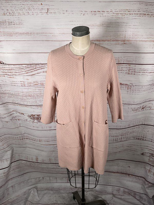 COS Textured Dot Flowy Button Down Knit Crew Neck Mini/Midi Sweater Dress Size M