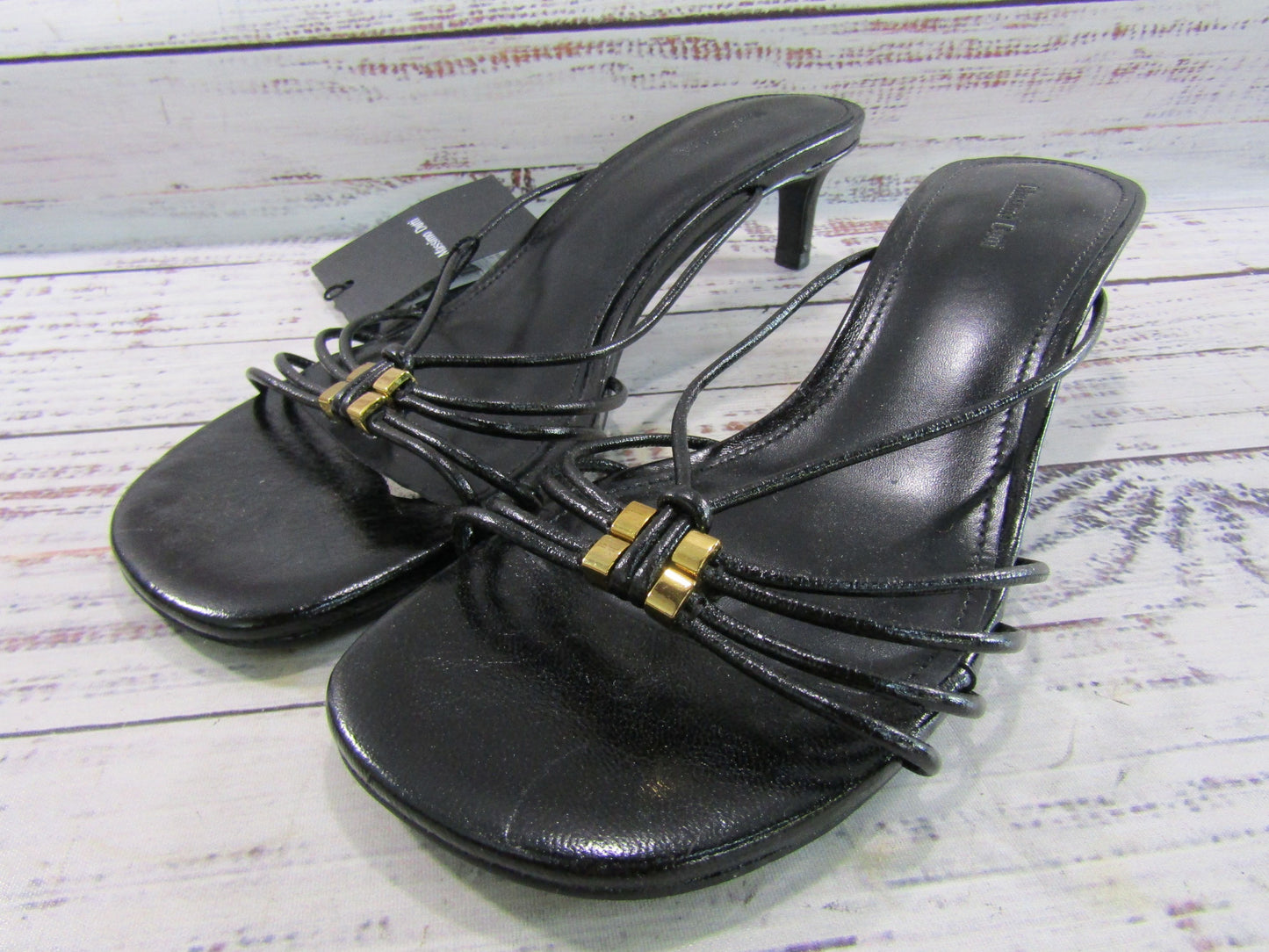Massimo Dutti Women's Black Leather Strappy Heeled Sandals Size 39
