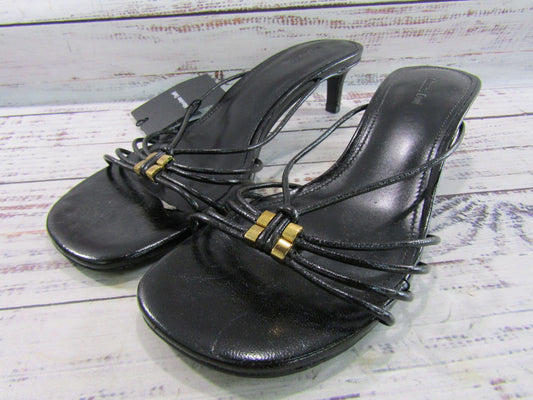Massimo Dutti Women's Black Leather Strappy Heeled Sandals Size 39