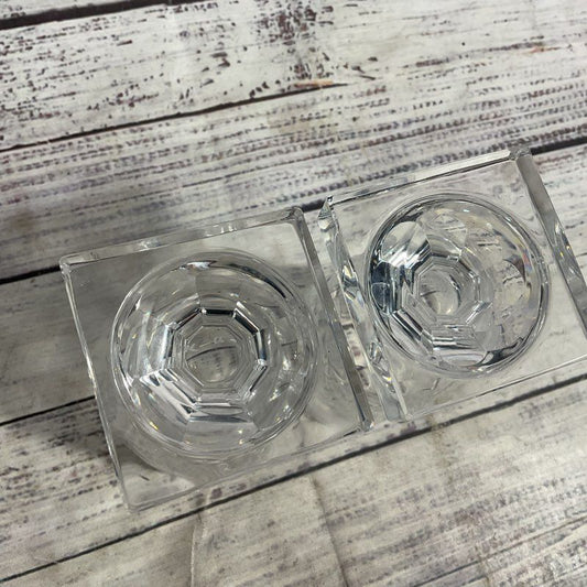 Pair of Kosta Boda Kent Cut Crystal 5" Square Base Goblet Wine Glasses