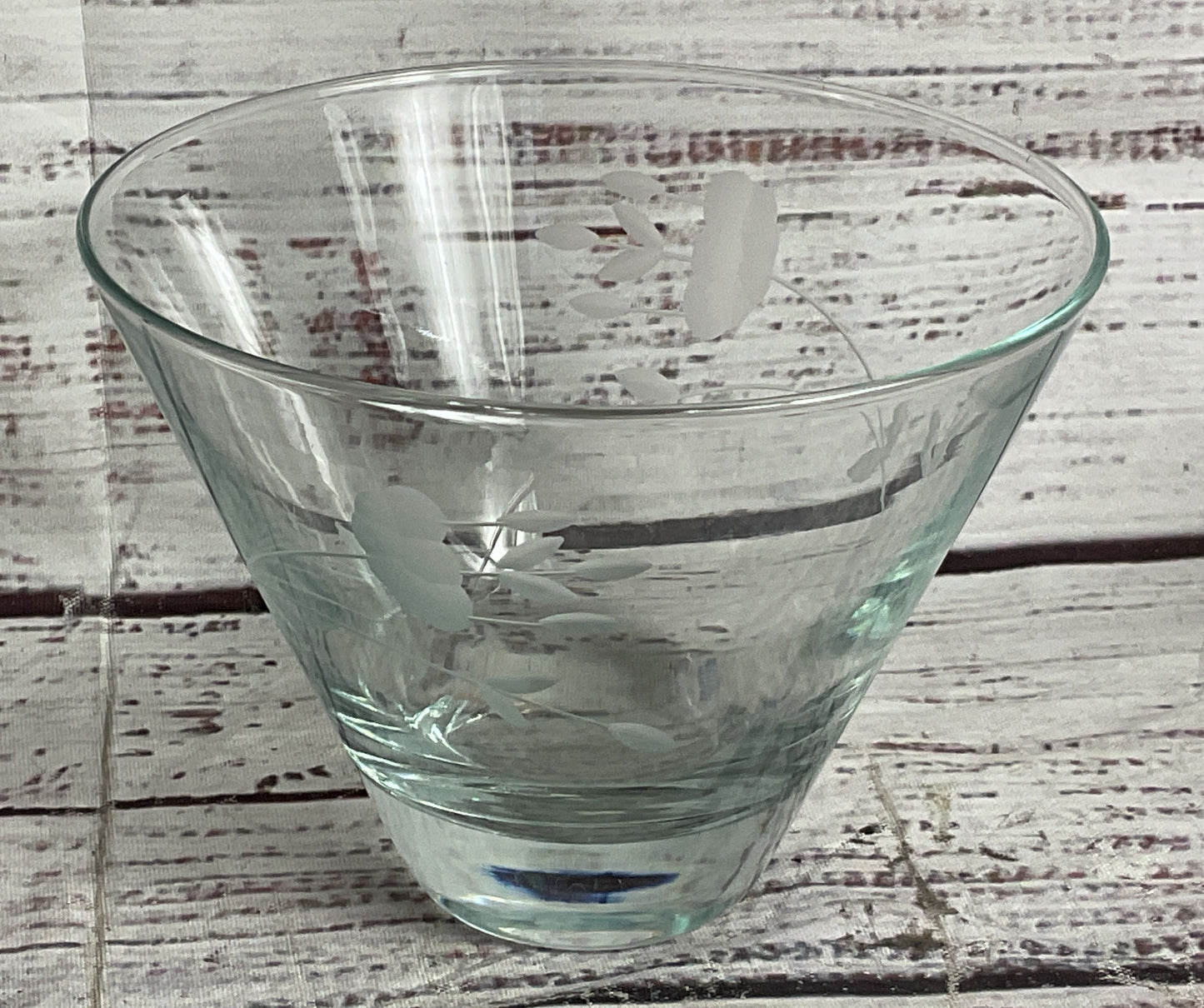 Princess House Etched Floral Set of 2 Stemless Martini Glasses Clear