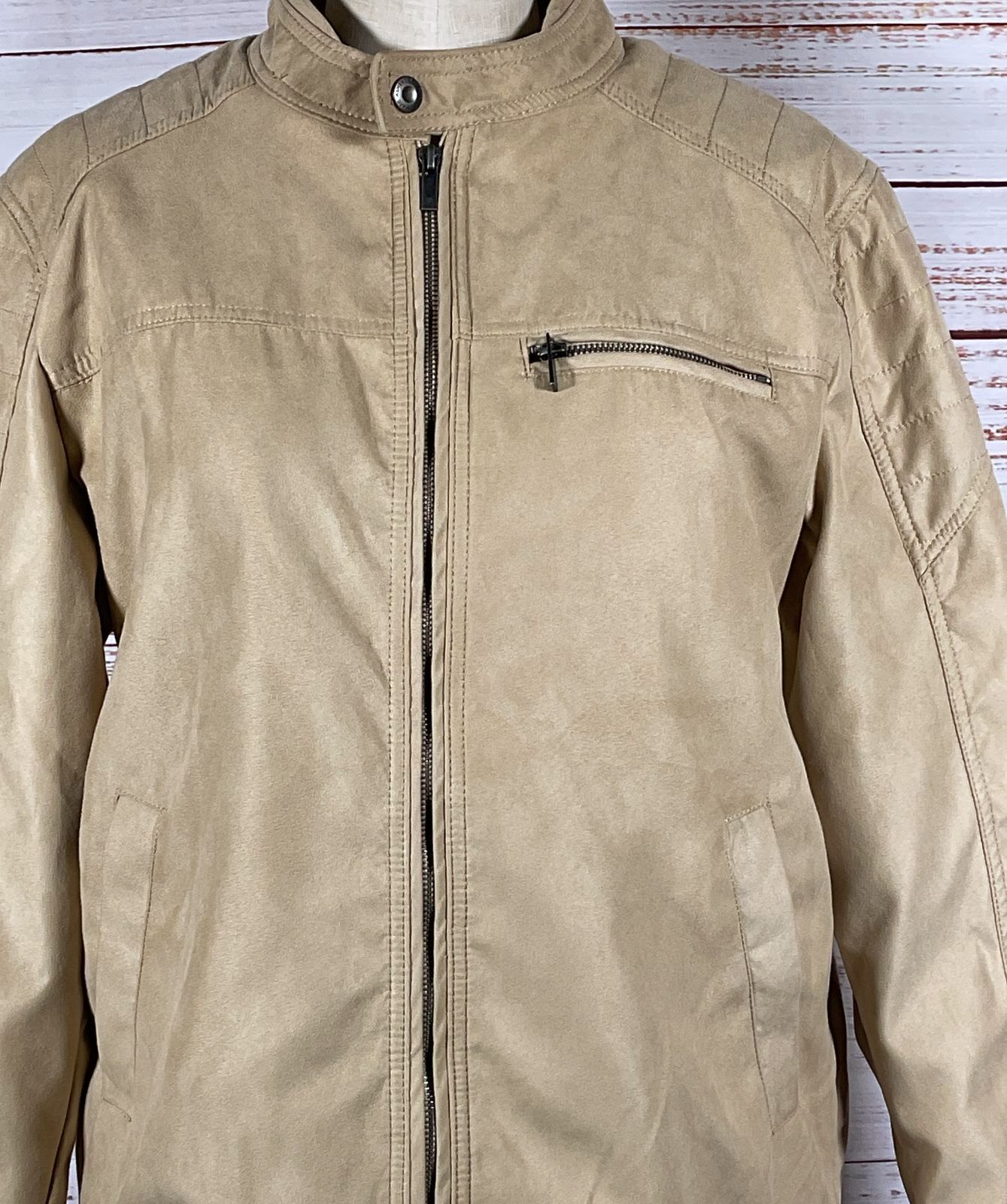 Marc Asher New York Faux Suede Biker Jacket Sand L