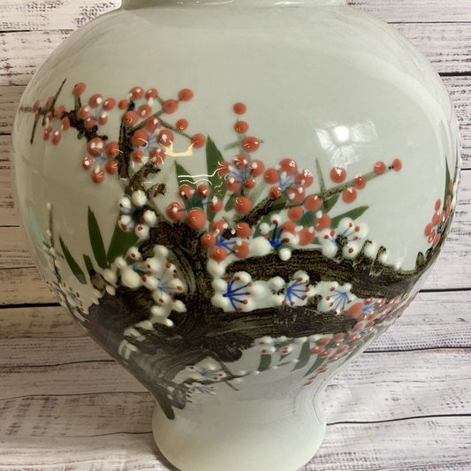 VTG. Porcelain Japanese Cherry Blossom Motif Vase- 16"