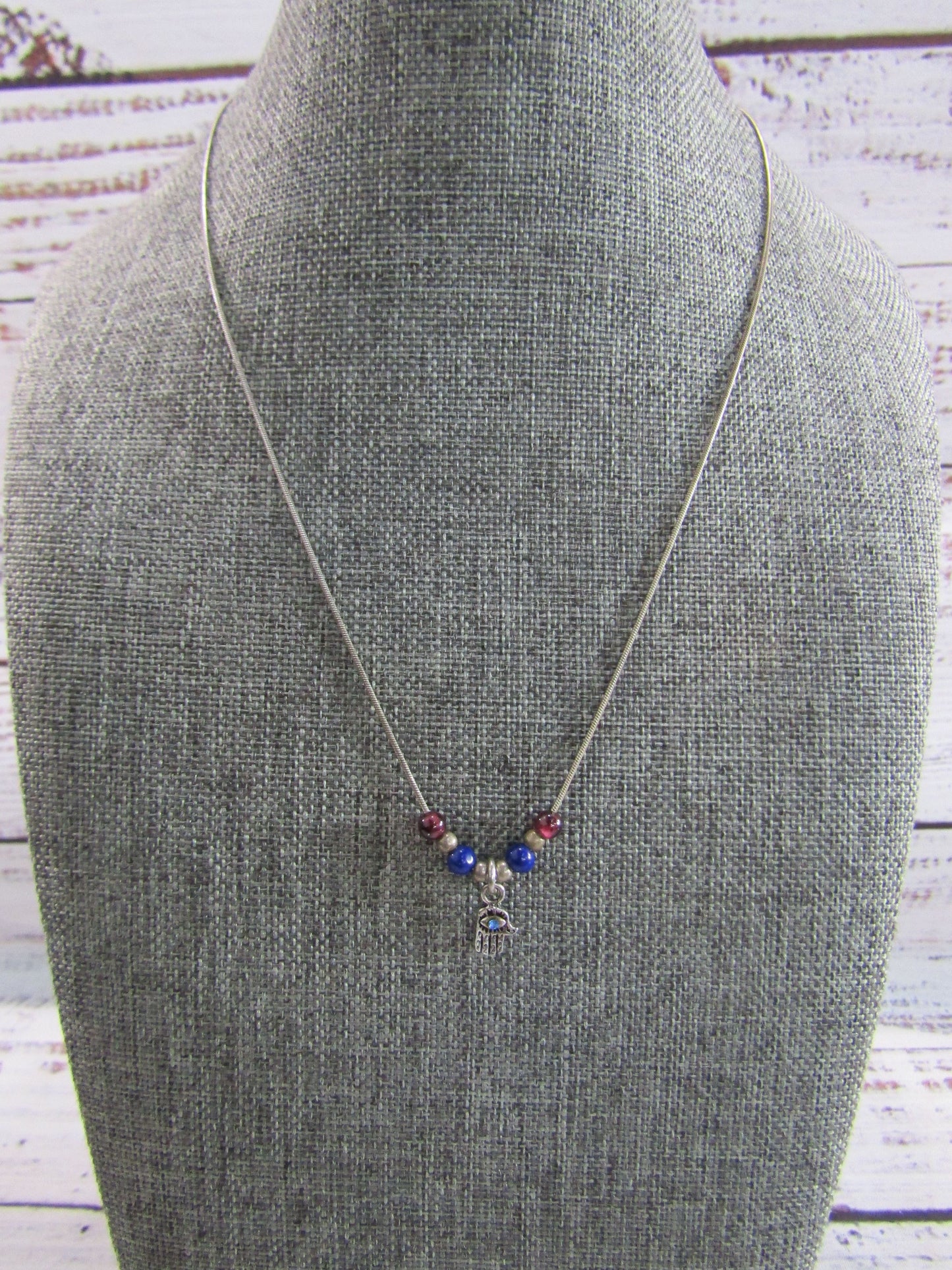 Sterling Silver Serpentine Chain Hamsa Palm Rhodolite Garnet Lapis Lazuli