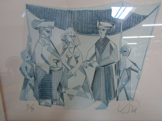 Jewish Wedding Ceremony Print by Unknown Artist Signed. Framed
