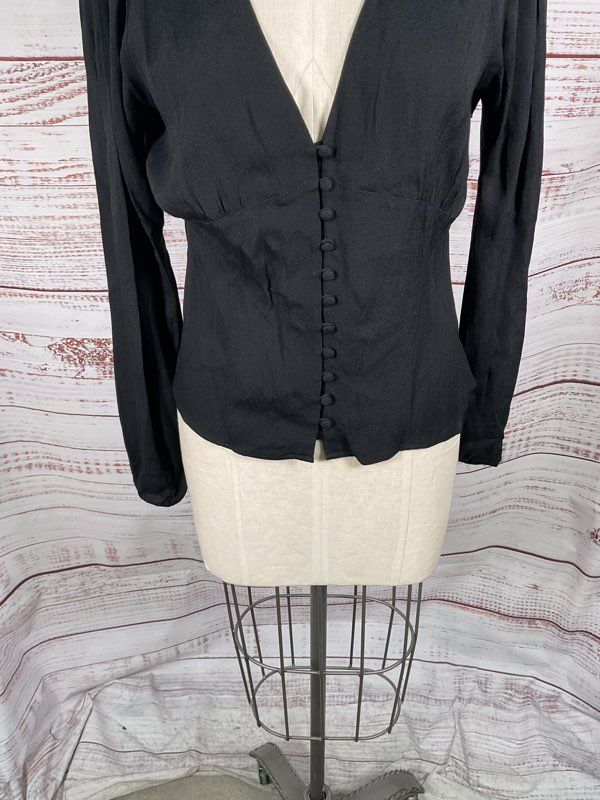 NWT Reformation Women's Black Viscose Blend V-Neck Long Sleeve Blouse Size XL