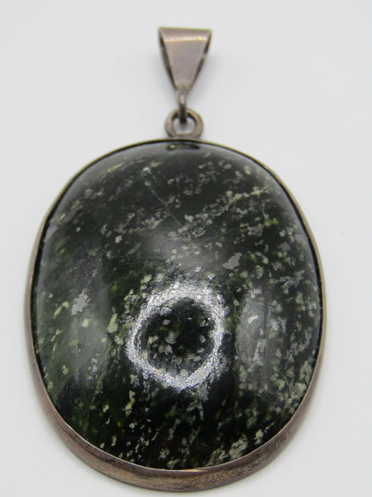 Vintage Sterling Silver Moss Agate Pendant