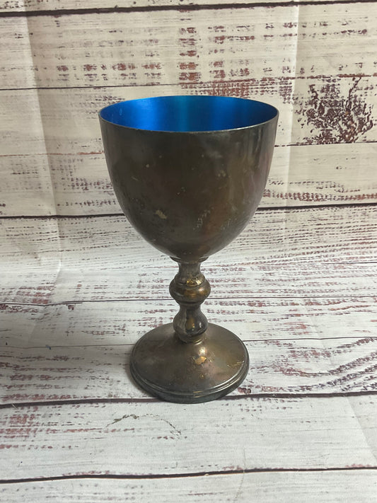 W & S Blackinton Brass Cup Goblet Blue Interior
