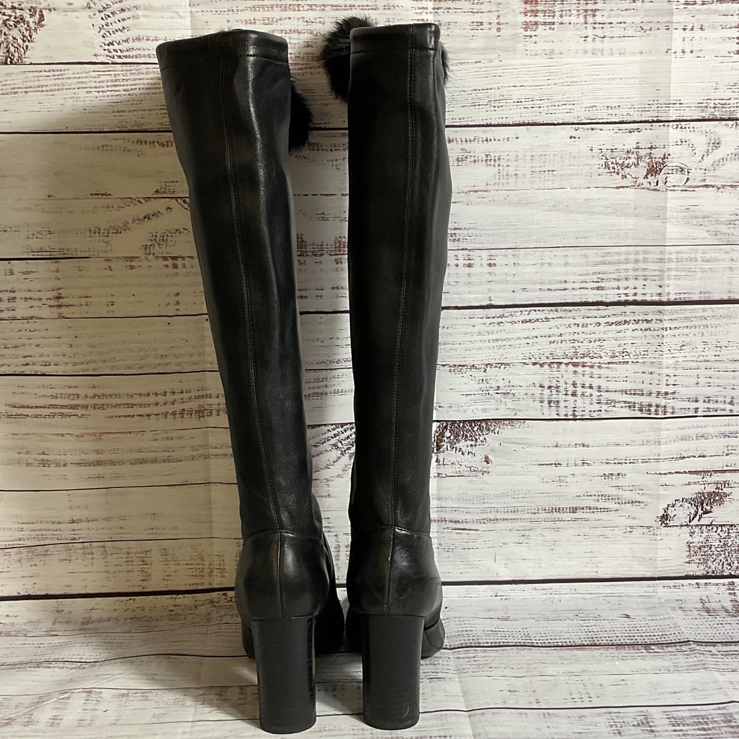 MICHAEL KORS Women's Black Tall Boots with Pom Pom Drawstring- SZ 8M