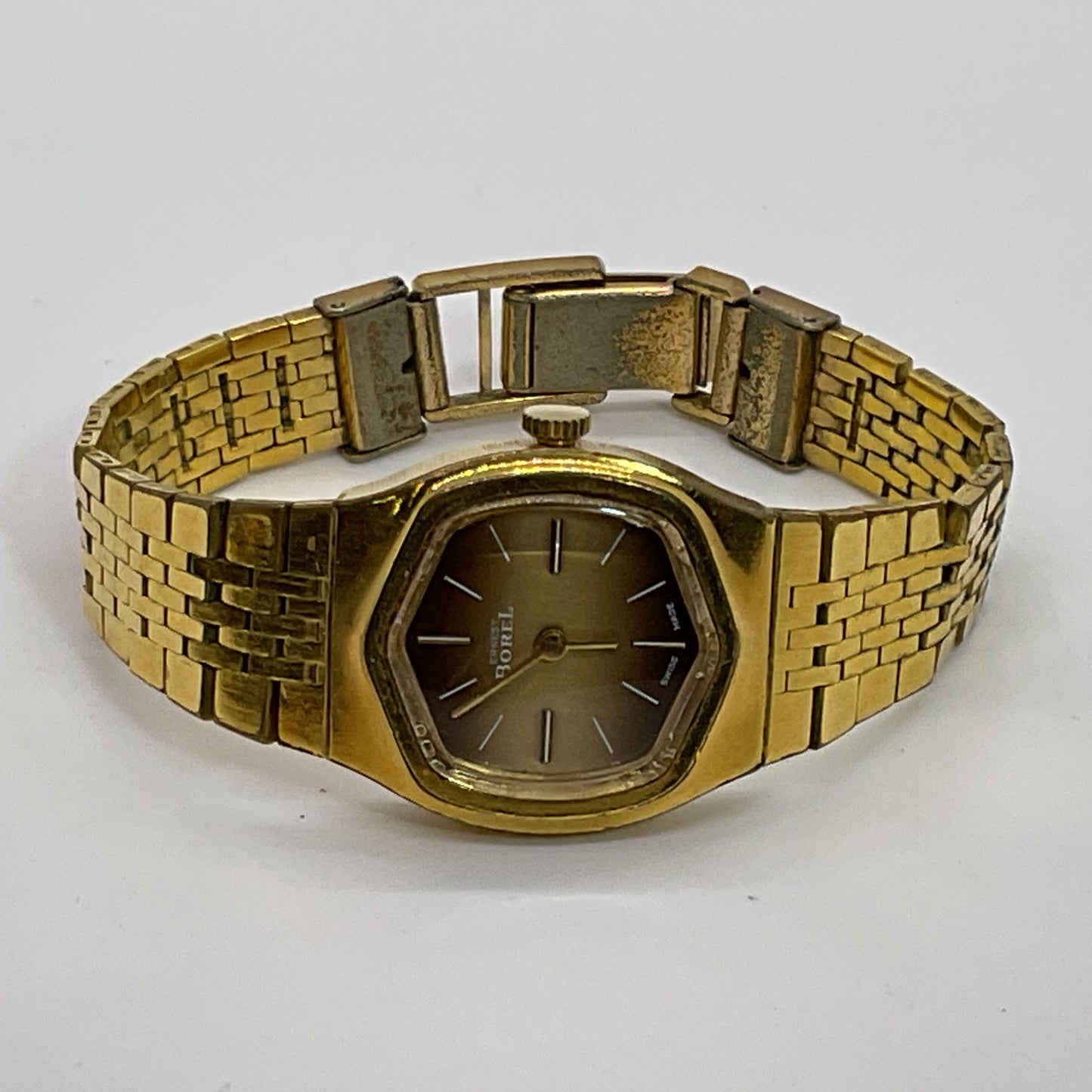 VTG. ERNEST BOREL Gold Plated Octagon Case Women's Watch- 6" Band- WORKS!!!