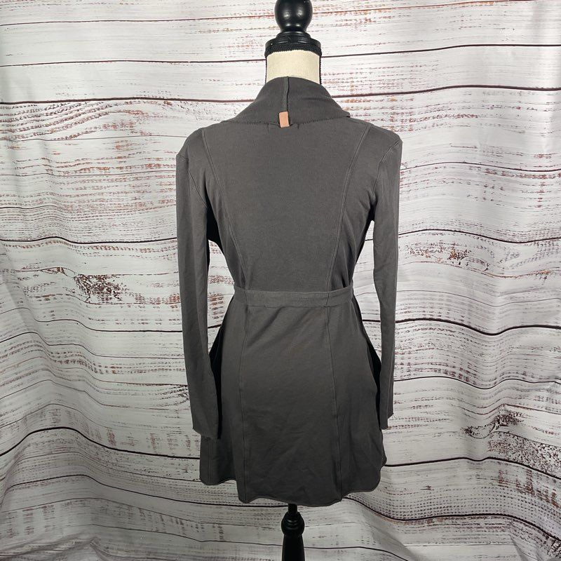Lunya Gray Cowl Neck Long Sleeve Cotton Blend Belted Wrap Robe Cardigan sz XS/S