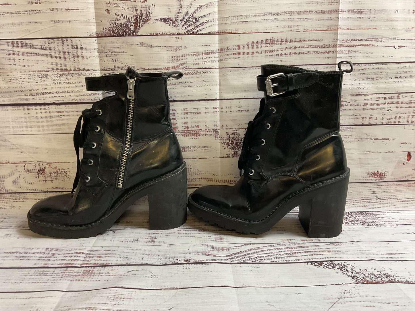 All Saints Black High Heel Lace Up Boot Size 40