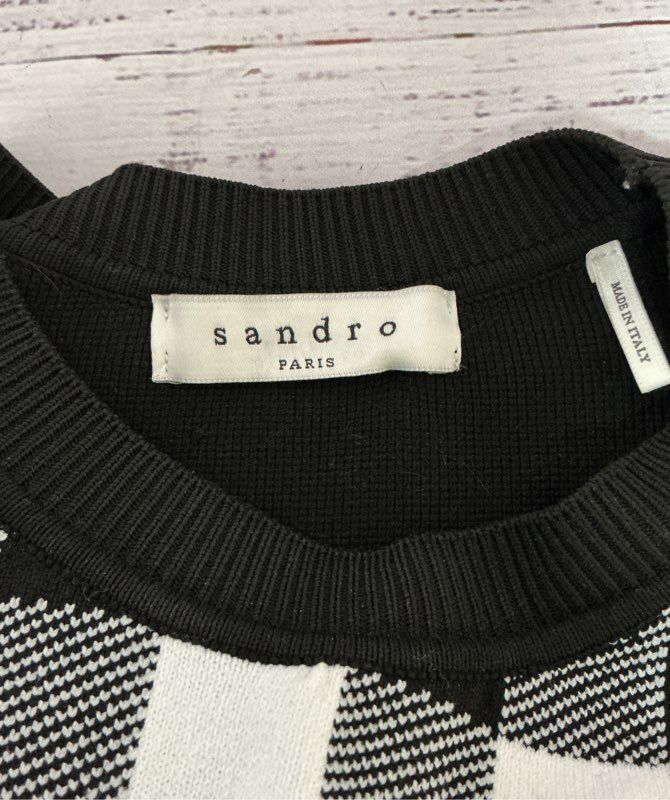 Women's Sandro Paris Black and White Checkered Crewneck Sweater Size M