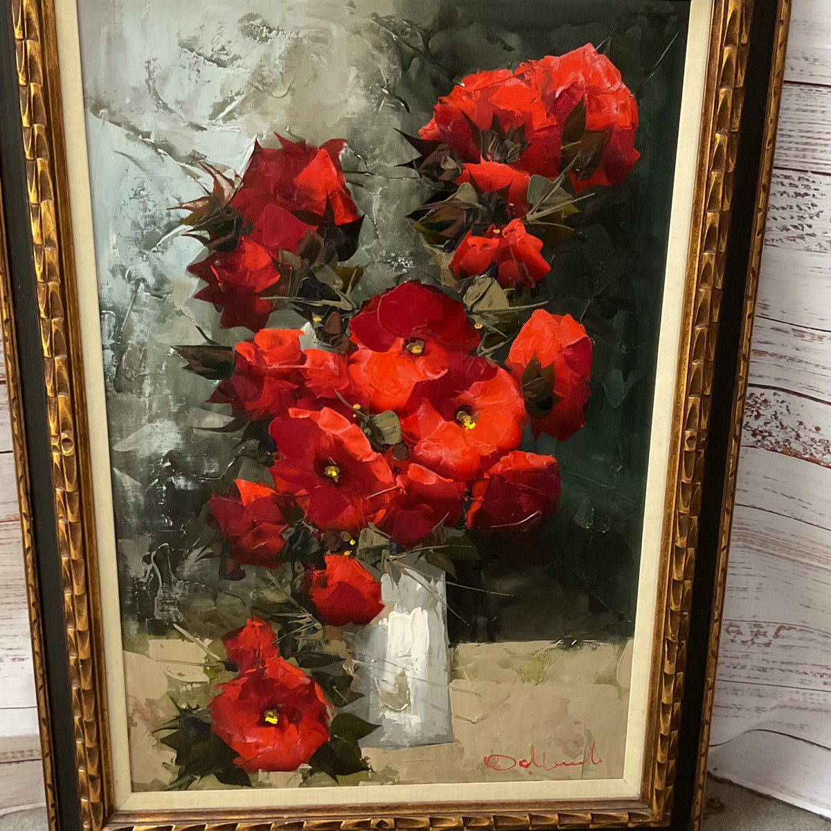 VTG Signed NIDIA D'ALLESANDRO Poppy Floral Still Life Oil Painting- 31.25" X 43"