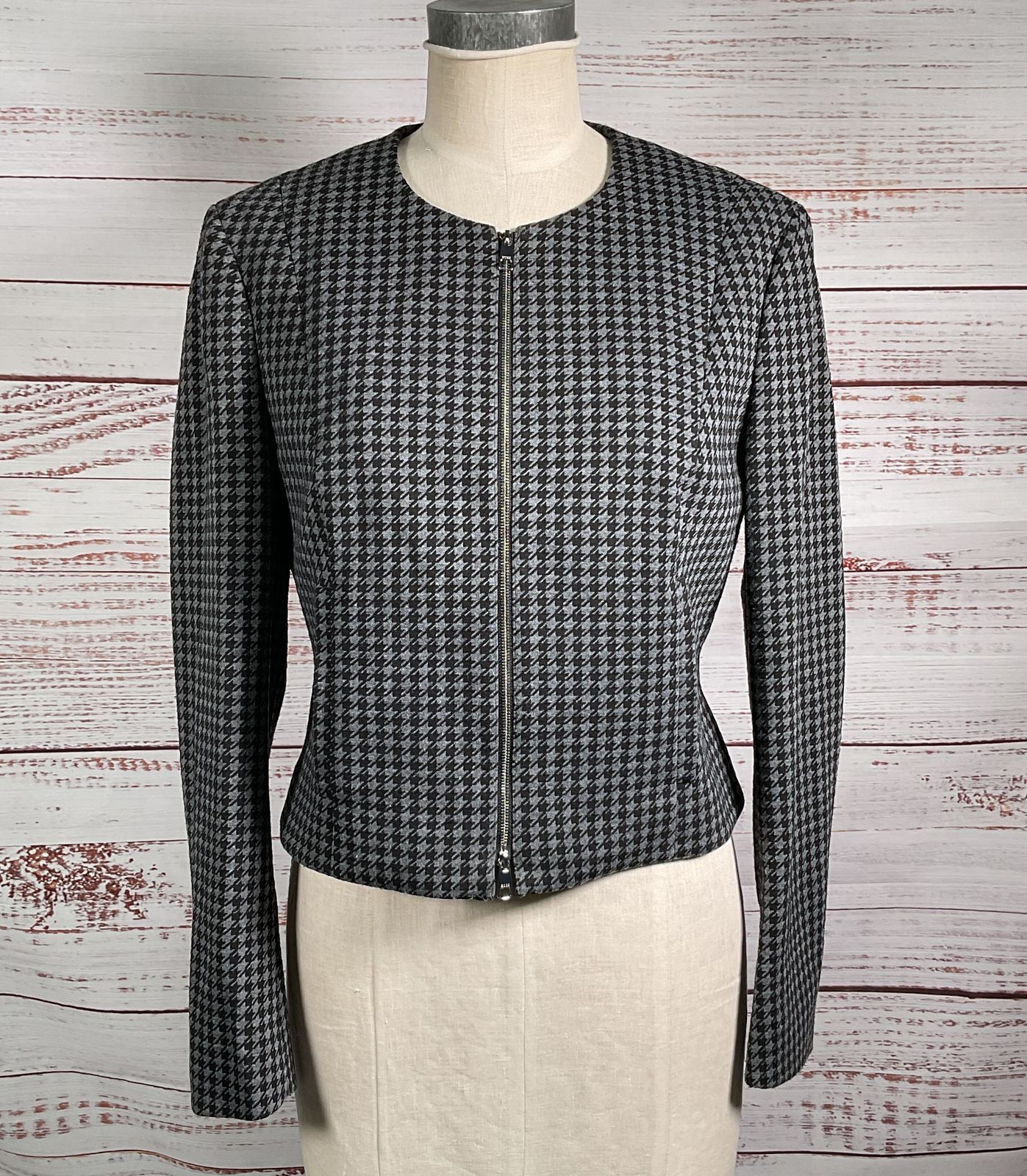 Boss Hugo Boss Houndstooth Print Jeanette Full Zip Jacket Gray 10