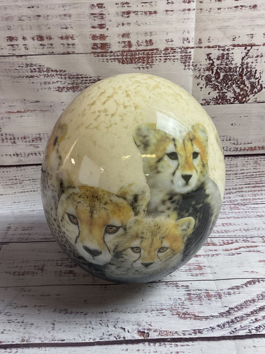 Ostrich Egg Cheetahs Hand Painted No Base 6.5"