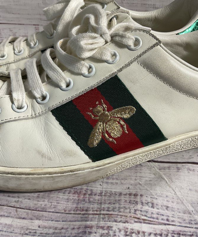 Gucci GG ACE 429446 Men's Sneakers White Leather Size 11 US/44.5 Bee Embroidered