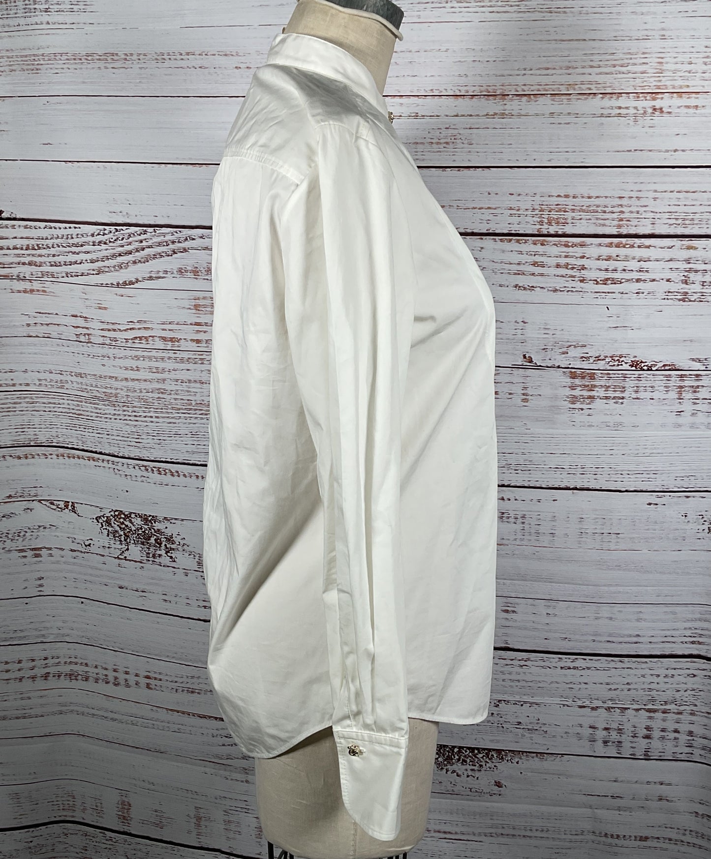 Chloe Cotton Knot Buttoned Poplin Tuxedo Shirt Buttercream 38
