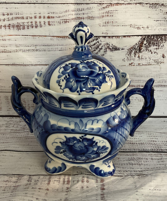 Reginina Vintage Cobalt Russian Gzhel Porcelain Candy Dish Blue White