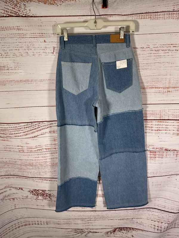 NWT Rails Getty Crop Light Indigo Patchwork High Rise Cropped Wide Leg Jeans 24