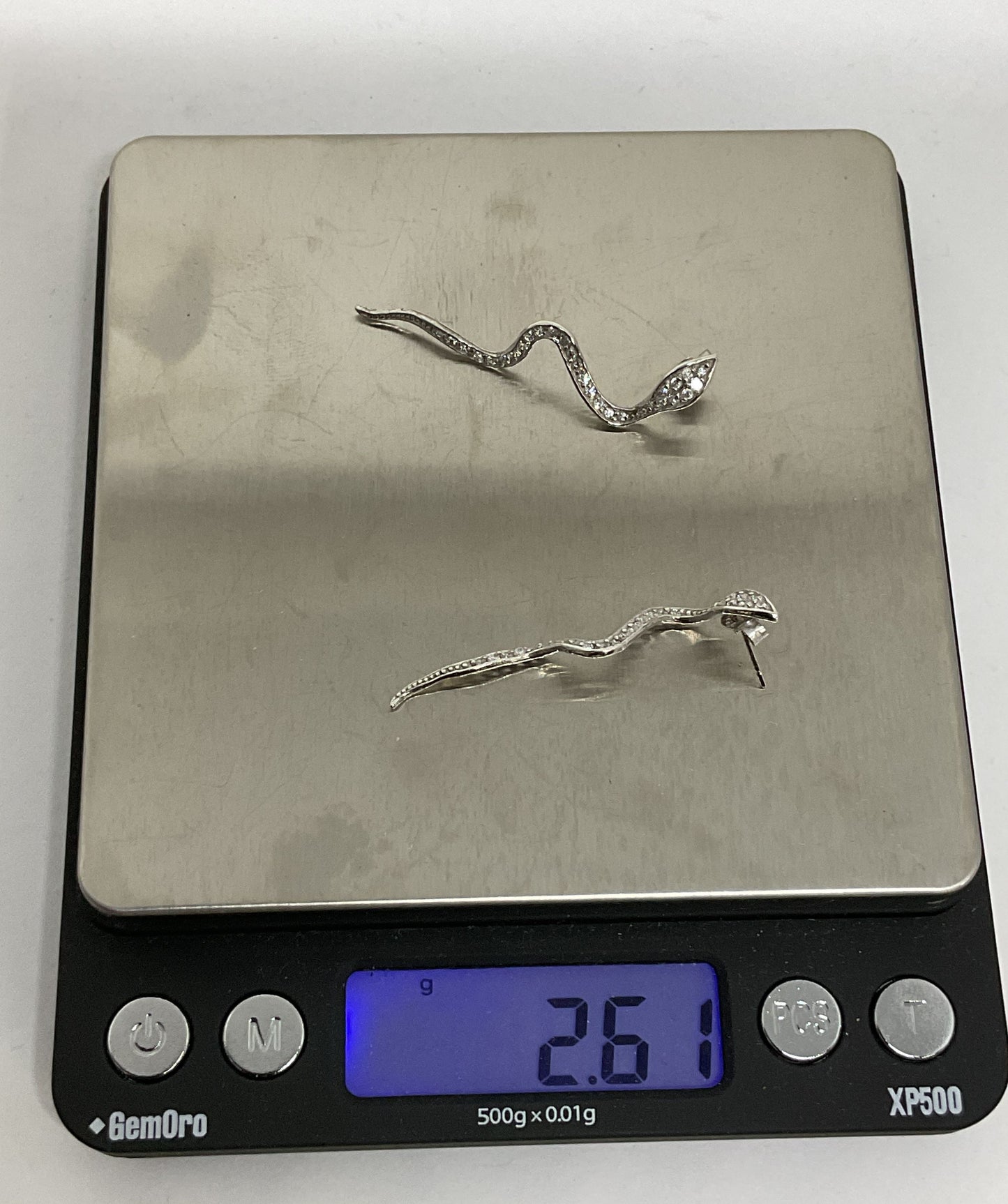 Unbranded Sterling Silver Snake Earrings with Rhinestones