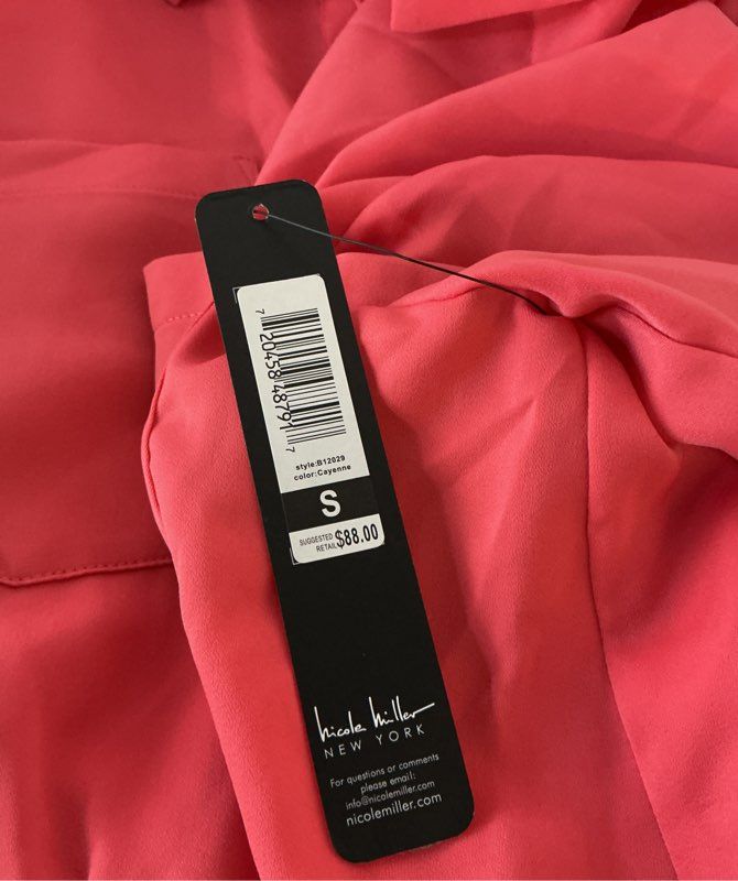 NWT Nicole Miller Coral Blouse w/elastic waist Size S