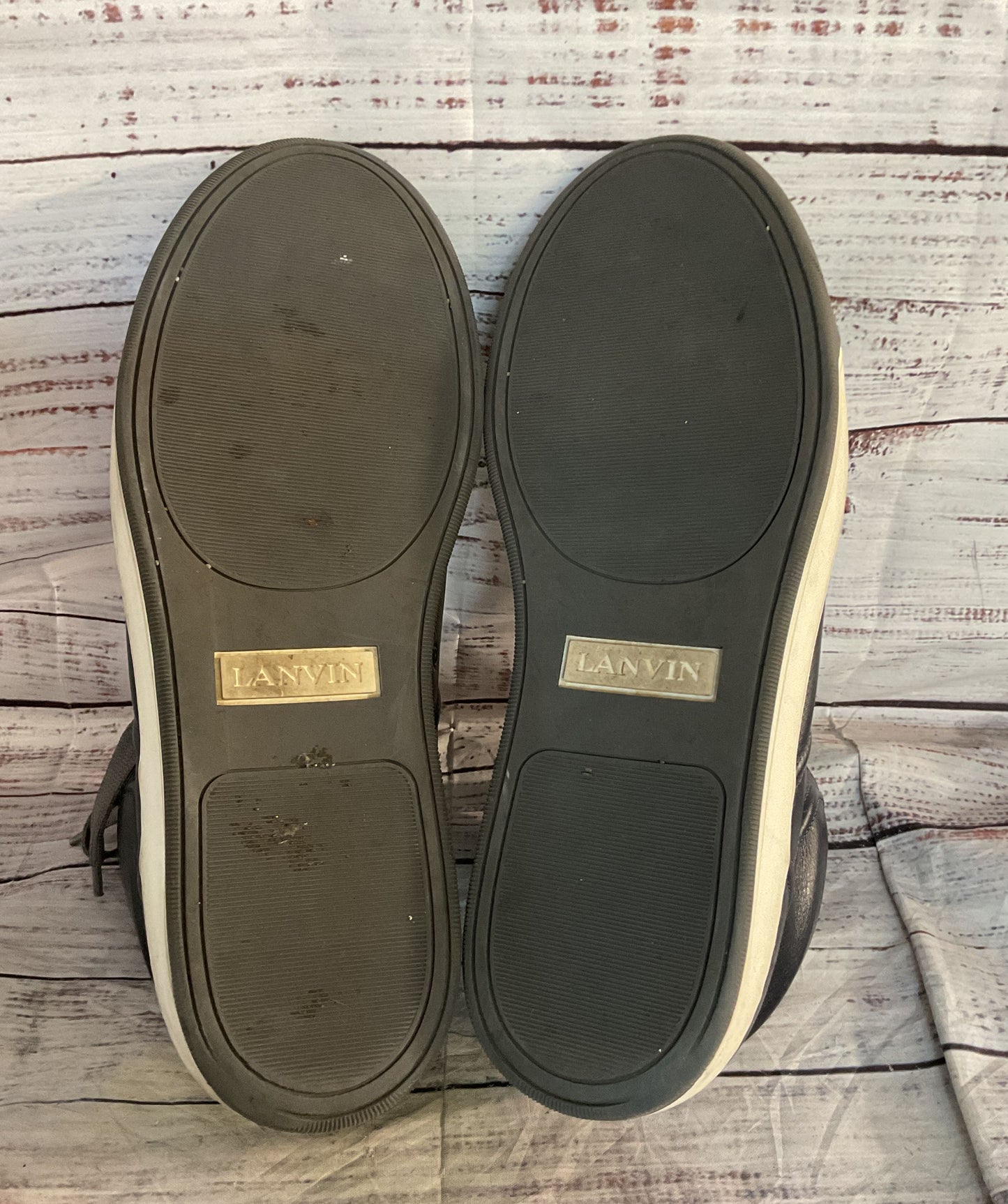 Lanvin Leather DDB0 High-Top Sneakers Navy Blue 10