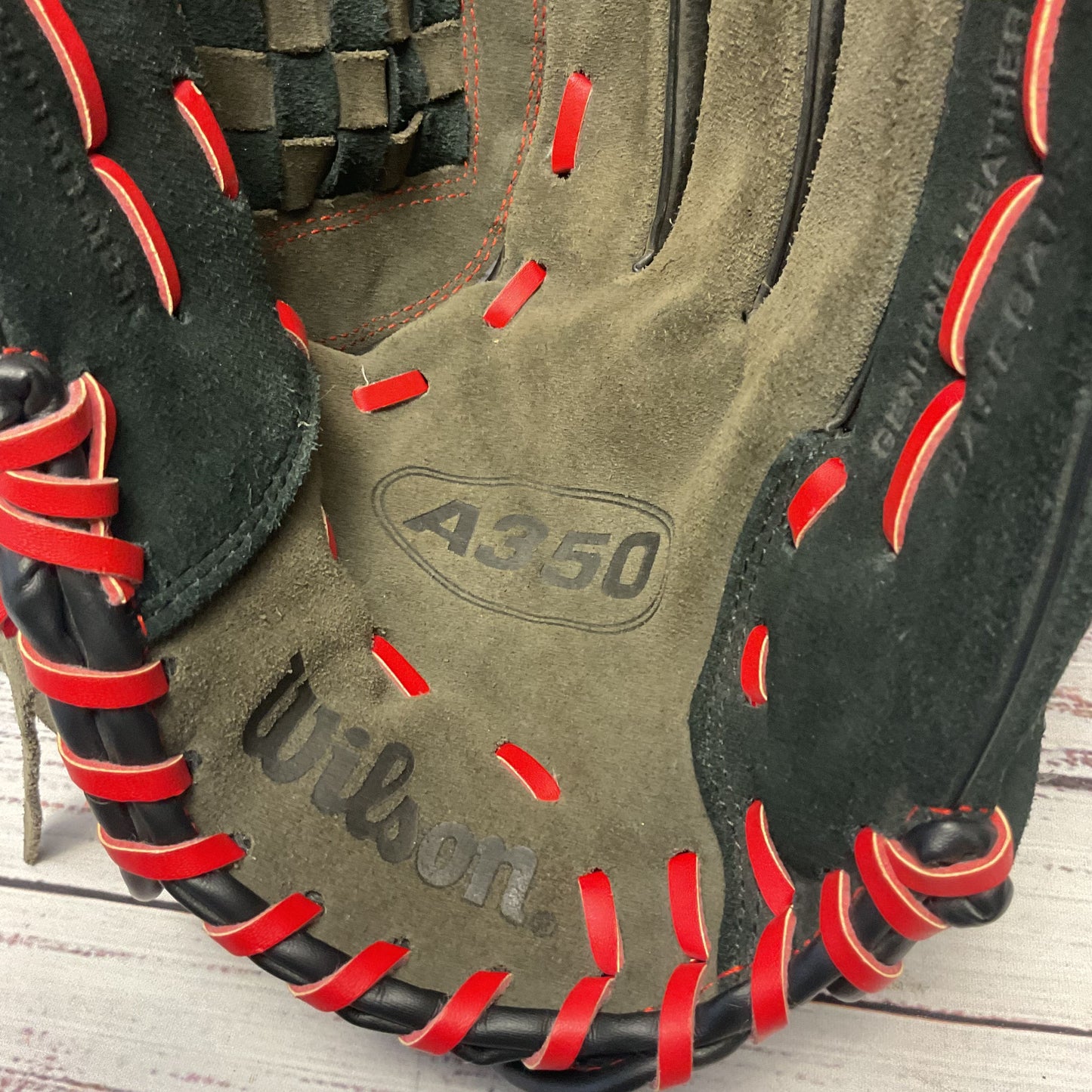 Wilson A350 12 1/2" Genuine Leather Baseball Glove Red Trim