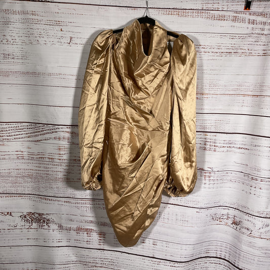 Acler Jefferson Draped Gold Satin Cutout Shoulder Mini Dress - Size 4 New