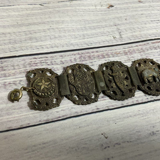 VTG./ANTIQUE Silver Tone Egyptian Linked Bracelet Silver - 6.25"