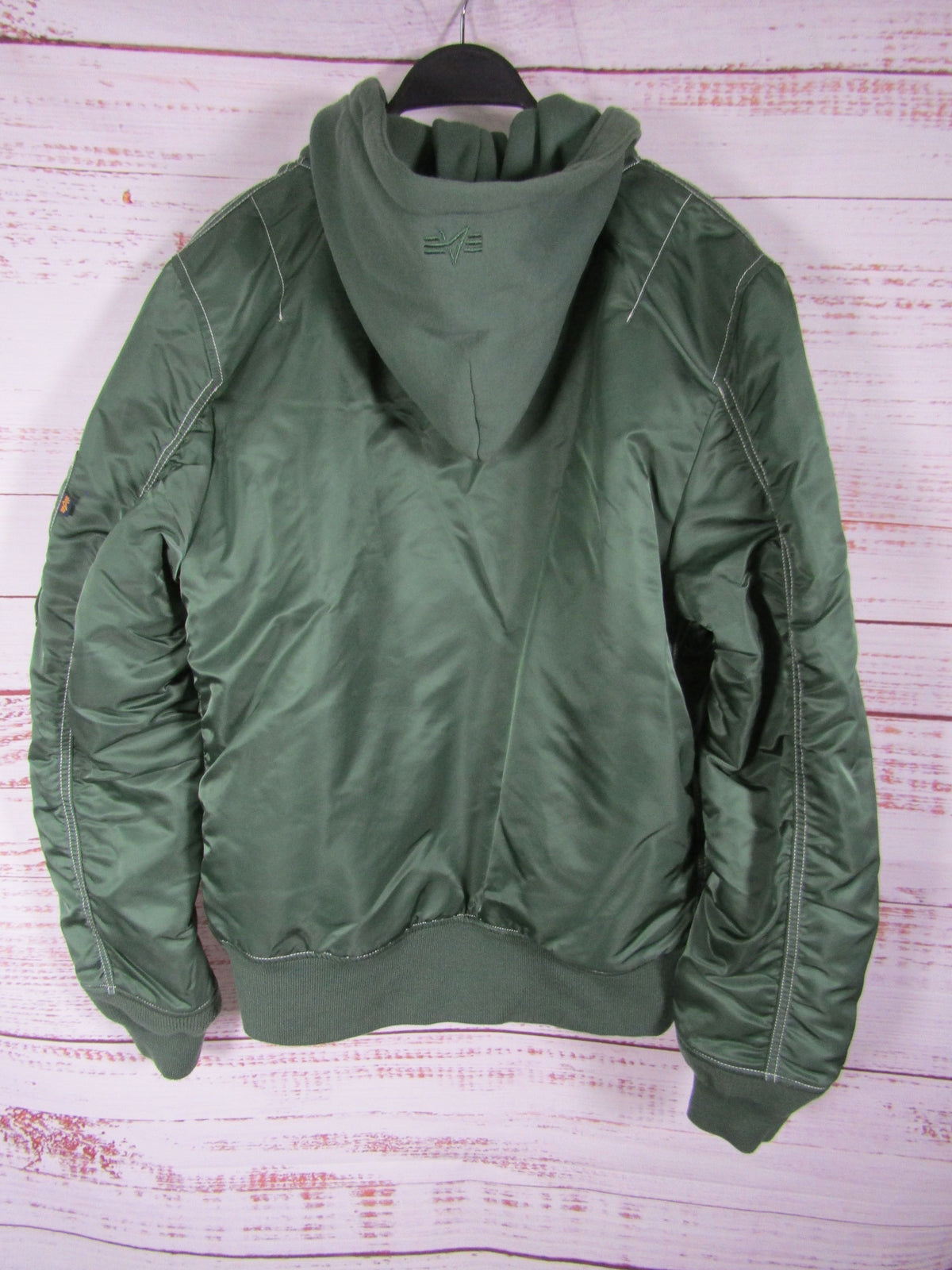 Alpha Industries Men's Green Nylon Hooded Bomber Jacket Size M