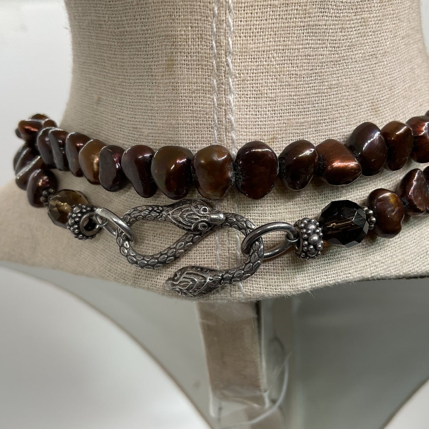 VTG. Sterling Silver & Chocolate Freshwater Pearl Beaded 46" Necklace