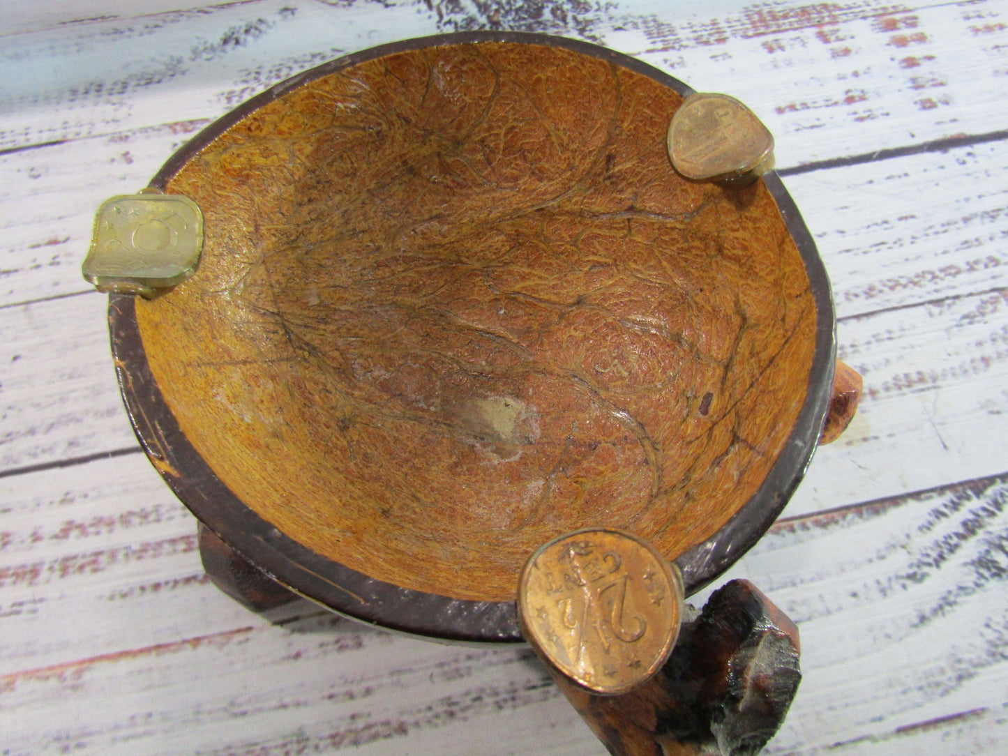 Handcrafted Wood & Coconut Aruba Coin Ashtray