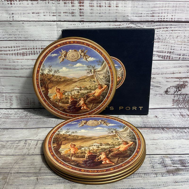 Lady Clare Set Of 4 Taylor's Port Cherub Motif Round 9" Lacquer Finish Placemat