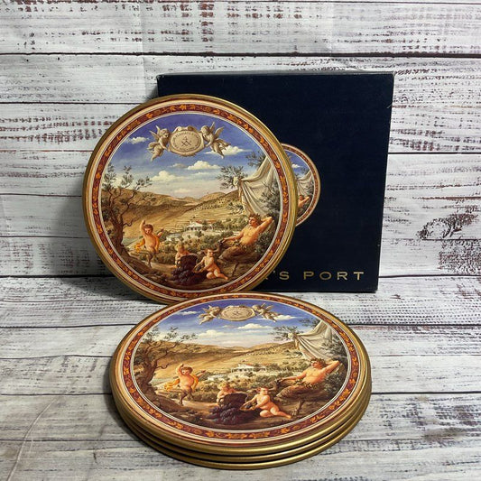 Lady Clare Set Of 4 Taylor's Port Cherub Motif Round 9" Lacquer Finish Placemat
