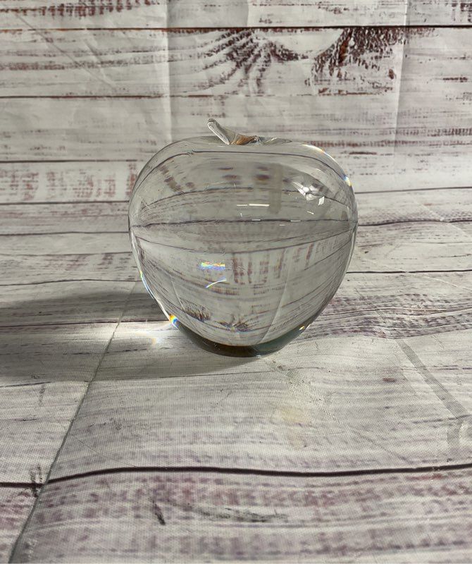 Tiffany & Co Apple Paperweight Clear Crystal 3" Signed
