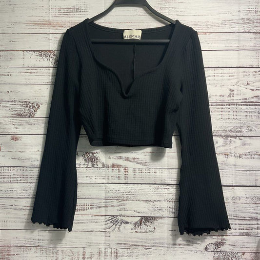 Alemais Black Vivien Sweetheart Neck Ribbed Long Sleeve Crop Blouse - Size 10