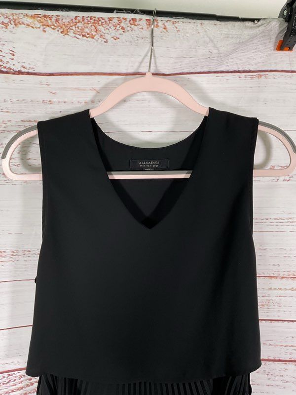 All Saints Women’s Dress Black with Sheer Pleated Bottom Short Dress Size 4
