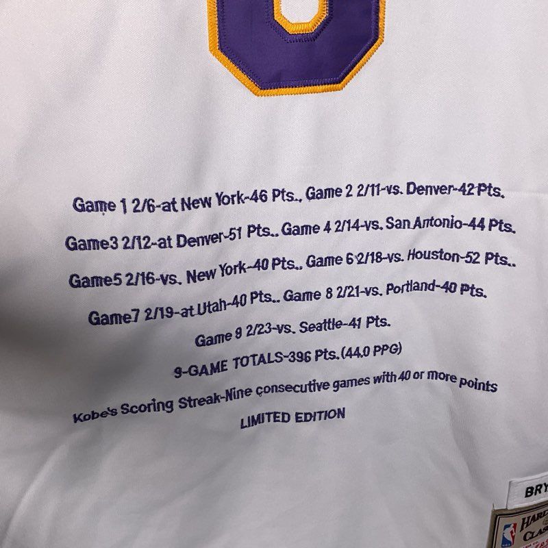 NWT Limit Edt. Mitchell & Ness Hardwood Classics KOBE BRYANT 40pt Stat Jersey