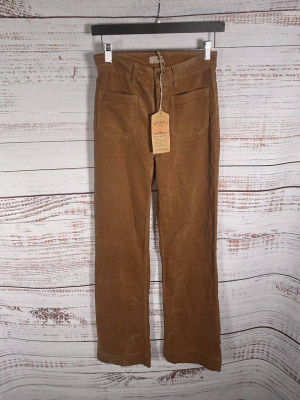 NEW Faherty Women's Size 25 X 31 Stretch Cord Patch Pocket Pants Corduroy Brown