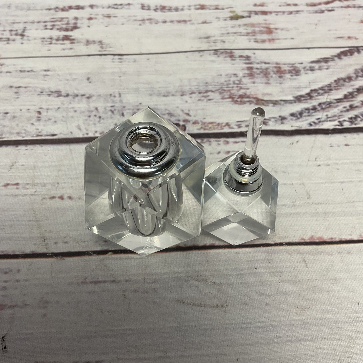 Oleg Cassinni Cut Glass Cuboctahedron Glass Perfume Bottle 3"