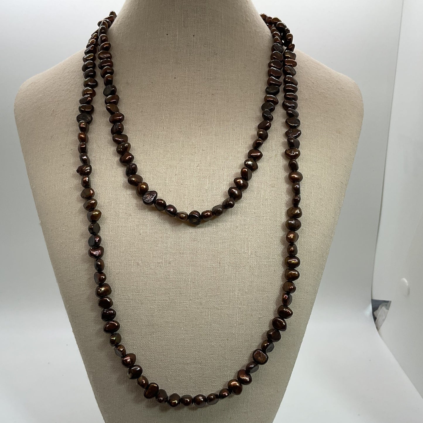 VTG. Sterling Silver & Chocolate Freshwater Pearl Beaded 46" Necklace