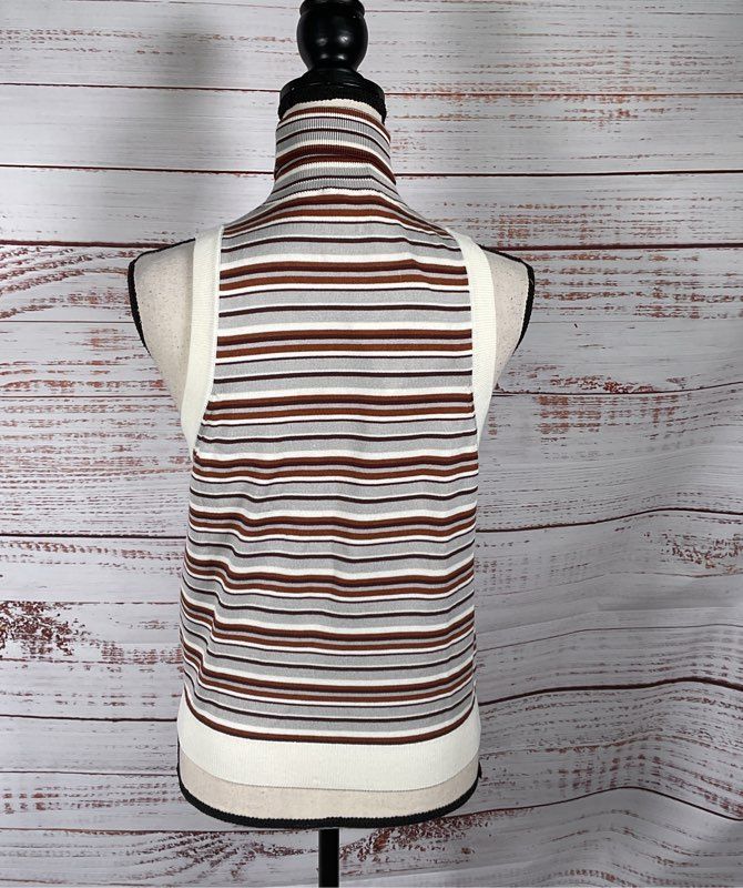 De Rococo Striped Sleeveless Knit Turtleneck Top Multicolor XS